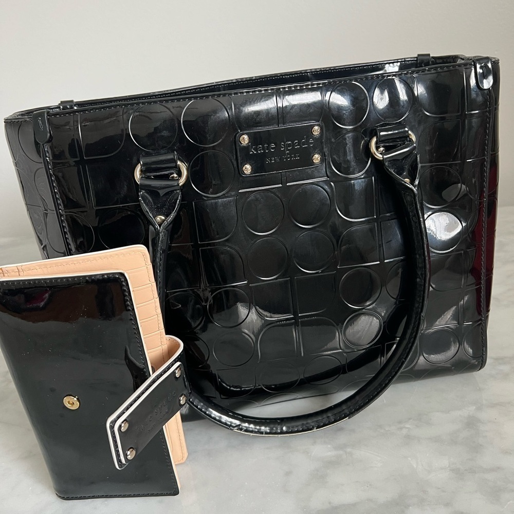 NWT Kate Spade Pasadena Black Patent Stacy Envelope Wallet - Picture 7 of 7